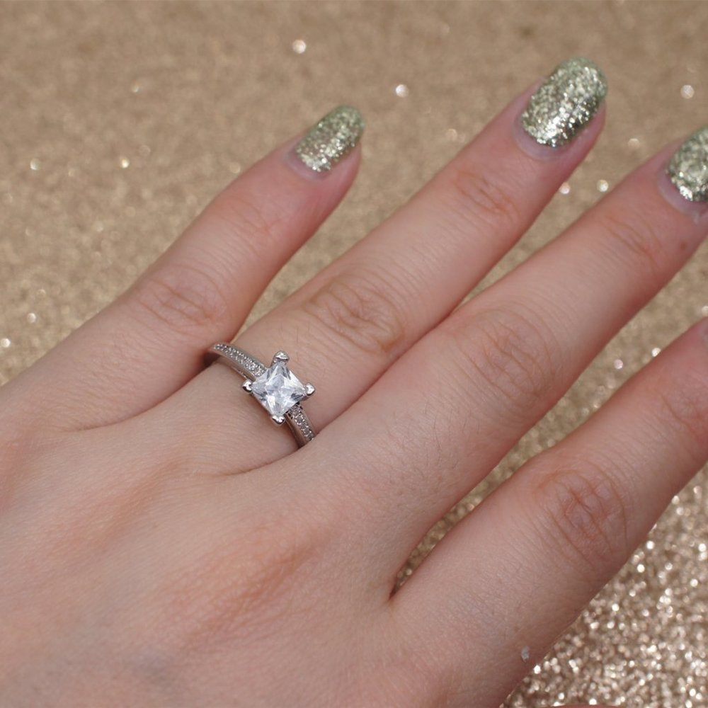 *NEW 925 Sterling Silver Princess Cut Diamond Ring - Picture 5 of 5